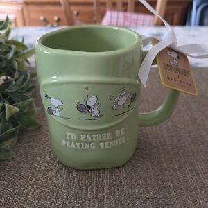 Rae Dunn Green Peanuts Snoopy Tennis Mug